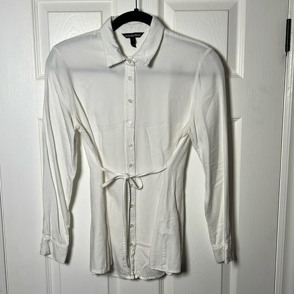Maternity white button down shirt with tie